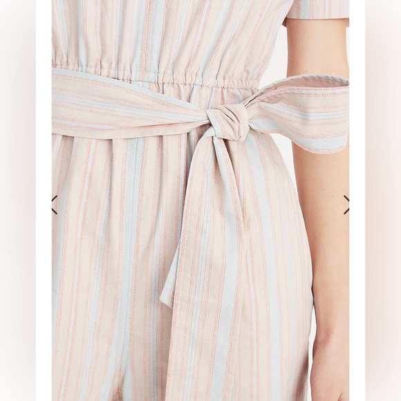 Madewell Linen Blend Puff Sleeve Striped Tapered Jumpsuit - Picture 4 of 11